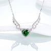 DOUBLE-R Created Emerald Heart Pendants Necklaces 925 Sterling Silver Angel wings Necklace for Women Fashion Fine Jewelry