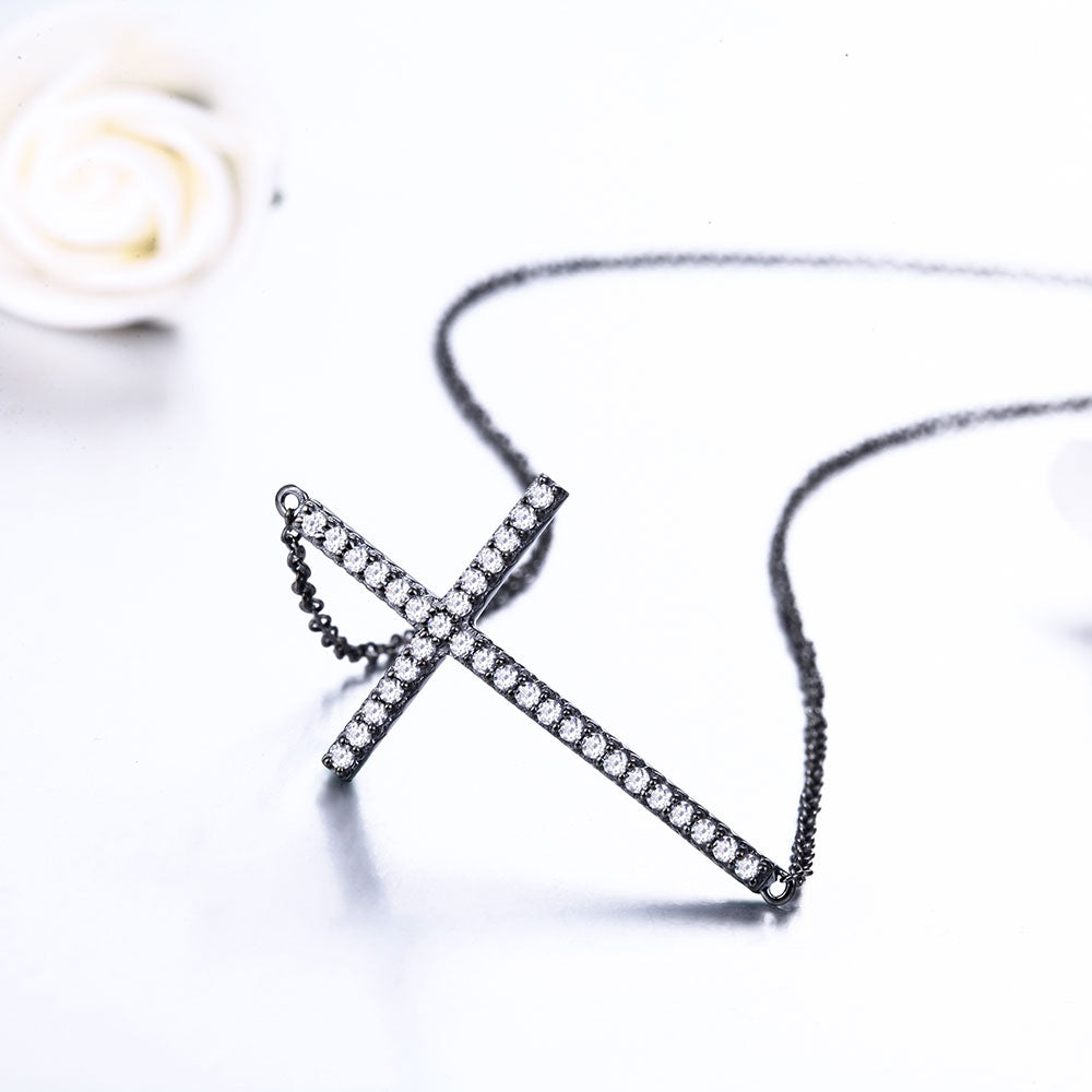 DOUBLE-R Created white topaz Cross Pendant Real 925 Sterling Silver Fine Jewelry Pendants Necklaces for women