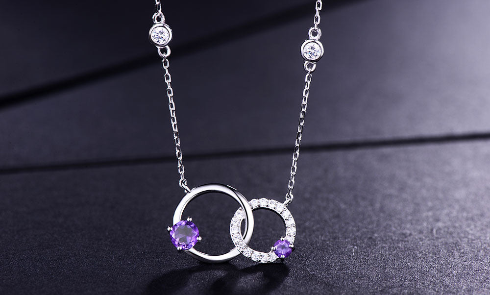 DOUBLE-R Double Circle 0.44ct Genuine Red Garnet Pendant Necklace Soild 925 Sterling Silver Fine Jewelry Necklaces For Women