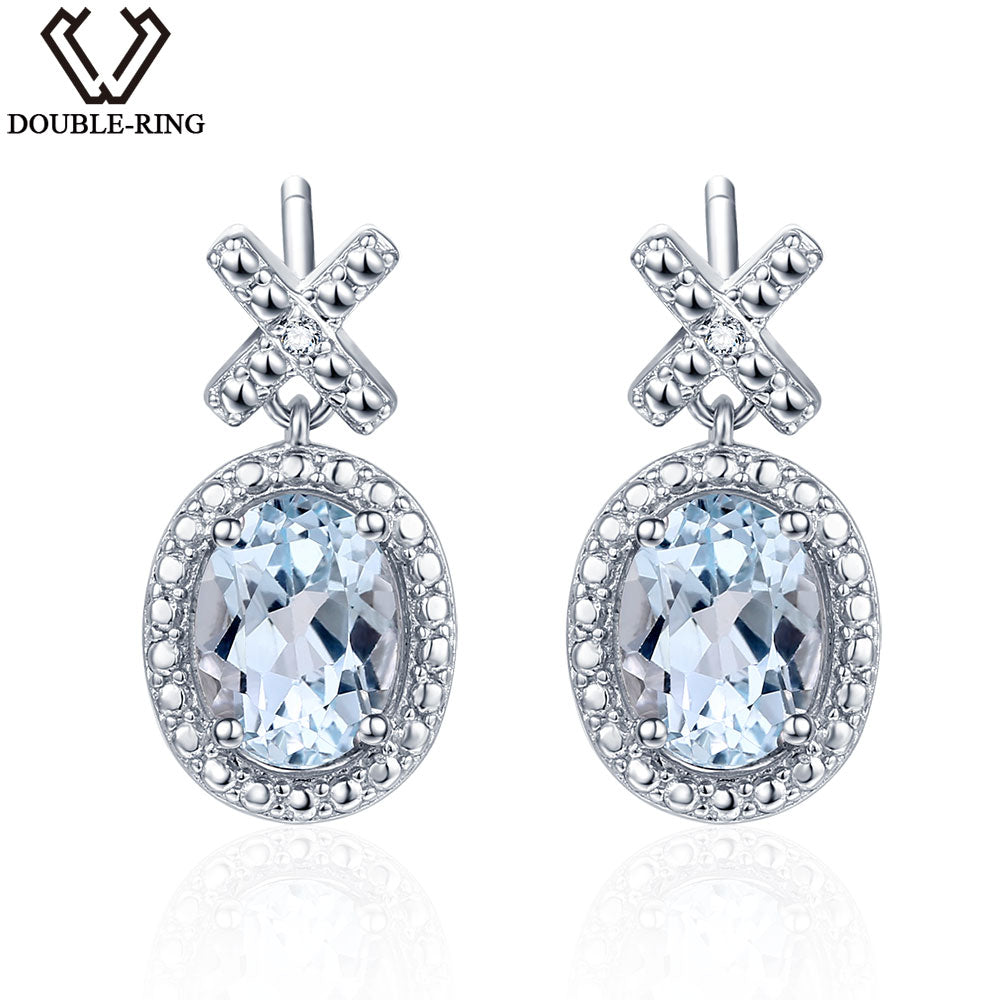 DOUBLE-R Genuine Diamond 1.7ct Natural Citrine Gemstone Earing 925 Sterling Silver Earrings For Women Fashion Jewelry