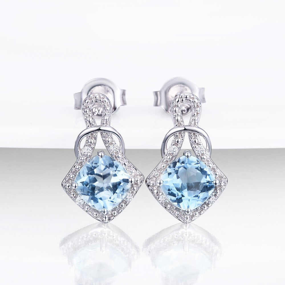 DOUBLE-R Genuine Natural Blue Topaz 925 Sterling Silver Earrings Gemstone Earrings For Women Blue Earrings