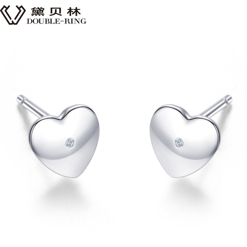 DOUBLE-R Heart 0.01ct Diamond Earrings Female 925 Sterling Silver Romantic Anniversary Stud Earrings Diamond Jewelry Customized