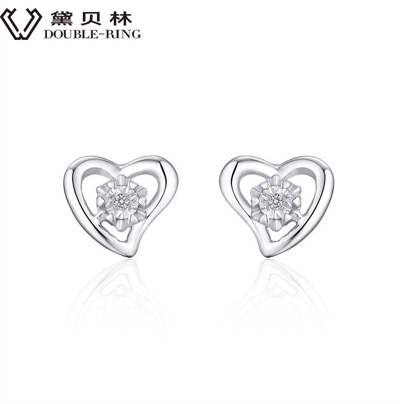 DOUBLE-R Heart 0.025ct Diamond Earrings Women 925 Sterling Silver Stud Earrings Romantic Valentine'S D Gift Diamond-Jewelry