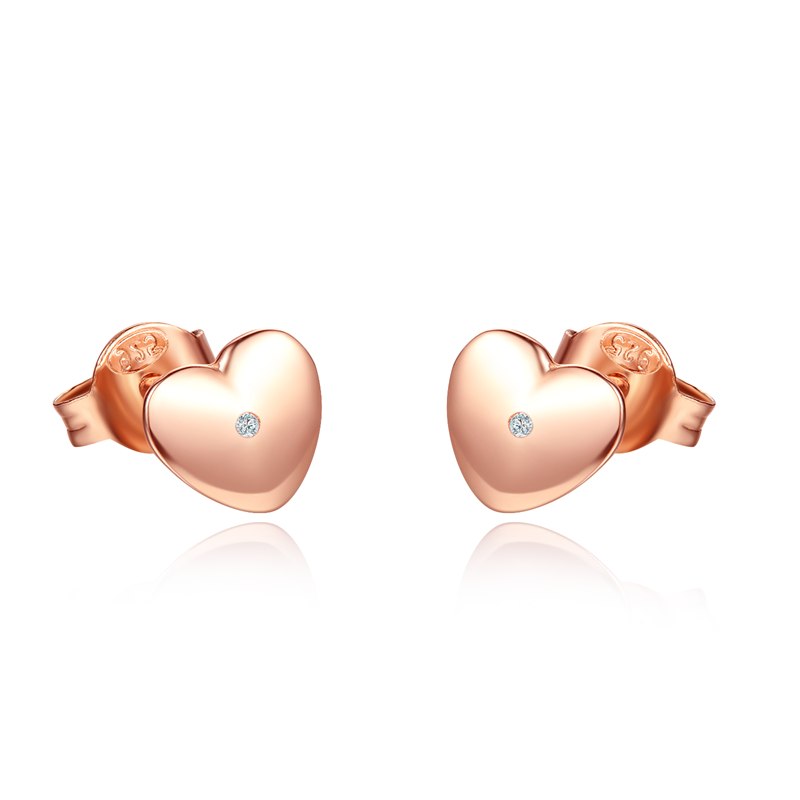 DOUBLE-R Heart Earrings Women 0.01ct Diamond 925 Sterling Silver Rose Gold Stud Earrings Romantic Valentine'S D Heart Jewelry