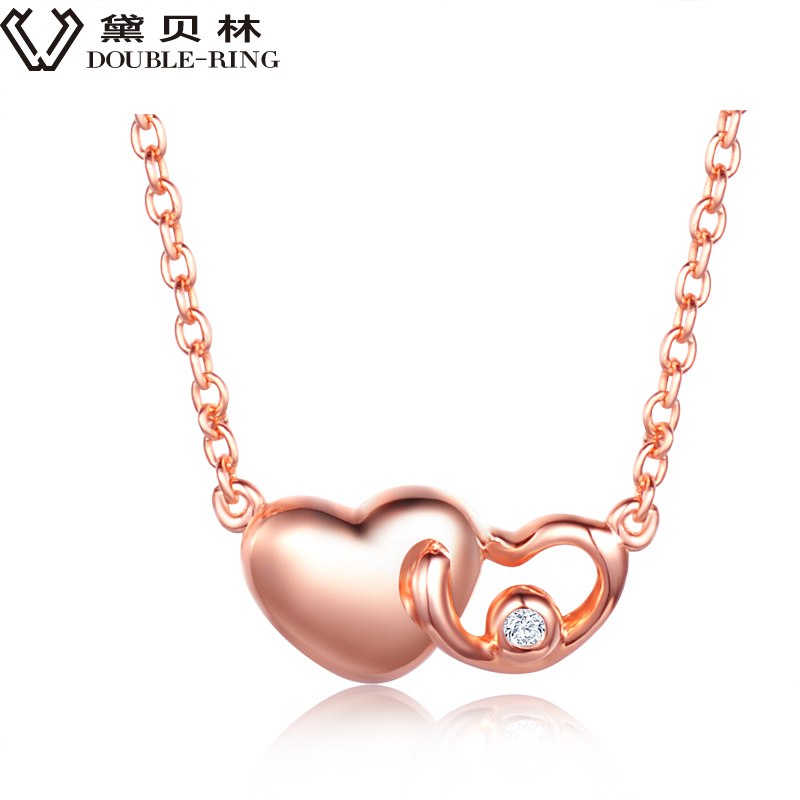 DOUBLE-R Heart Necklaces Women 0.01ct Diamond Plated Real Rose Gold 18k 925 Sterling Silver Pendant Brand Jewelry