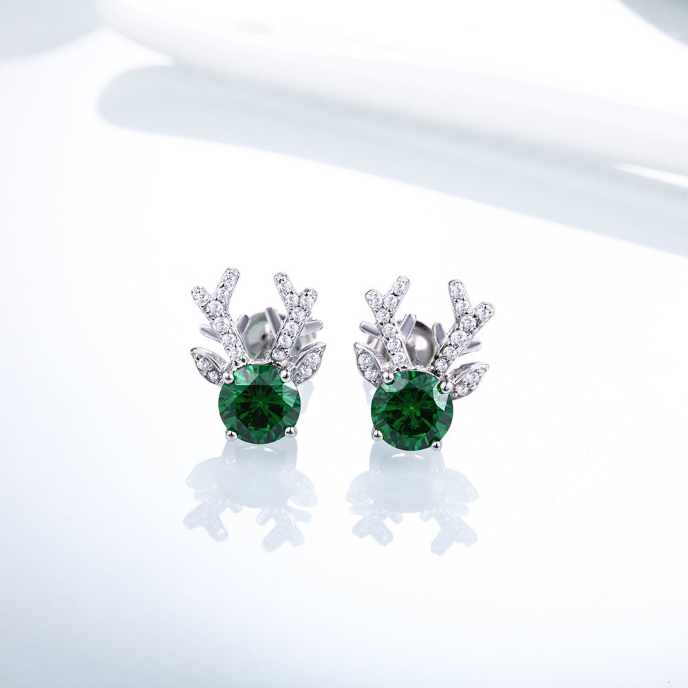 DOUBLE-R Lovely Deer Animal Stud Earrings For Girl 925 Sterling Silver With Created Ruby Rose Gemstone Jewelry