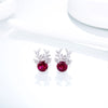 DOUBLE-R Lovely Deer Animal Stud Earrings For Girl 925 Sterling Silver With Created Ruby Rose Gemstone Jewelry
