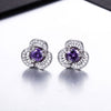 DOUBLE-R Natural Amethyst Gemstone Lovely Flower 925 Sterling Silver Stud Earrings For Women / Girl Vintage Jewelry