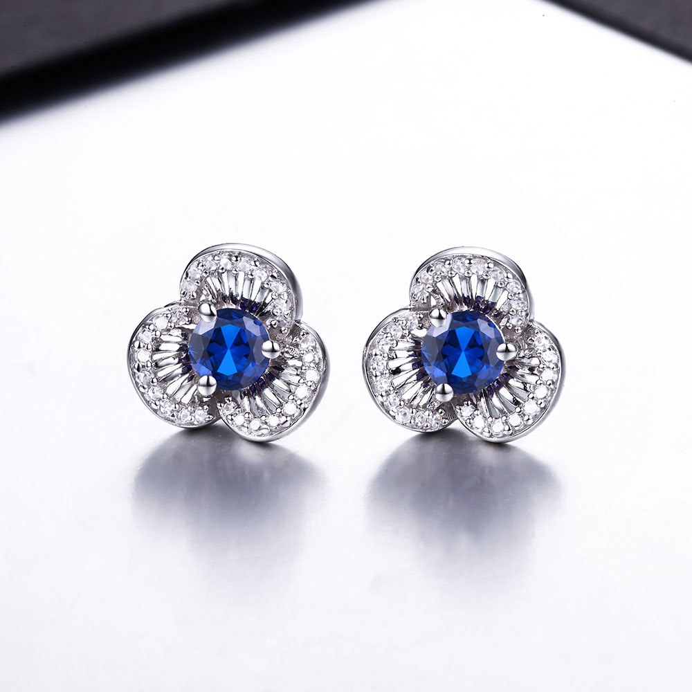 DOUBLE-R Natural Amethyst Gemstone Lovely Flower 925 Sterling Silver Stud Earrings For Women / Girl Vintage Jewelry