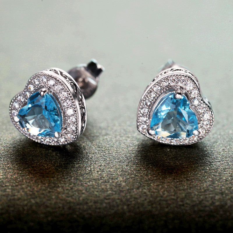 DOUBLE-R Natural Blue Mystic Topaz Gemstone 925 Sterling Silver Stud Earrings For Women Heart Earrings Bridal Jewelry CASE00766A