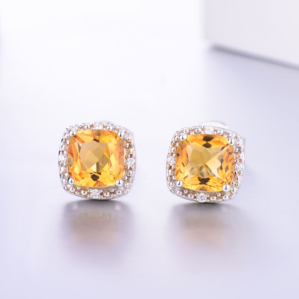 DOUBLE-R Natural Citrine Gemstone 925 Sterling Silver Earrings For Women Vintage Costume Jewelry