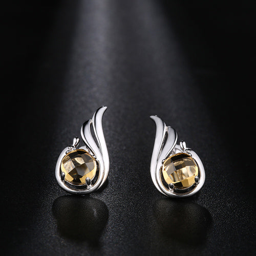 DOUBLE-R Natural Citrine Gemstone Wing Party Earring 925 Silver Sterling Stud Earrings For Women/Girl CASE00702B