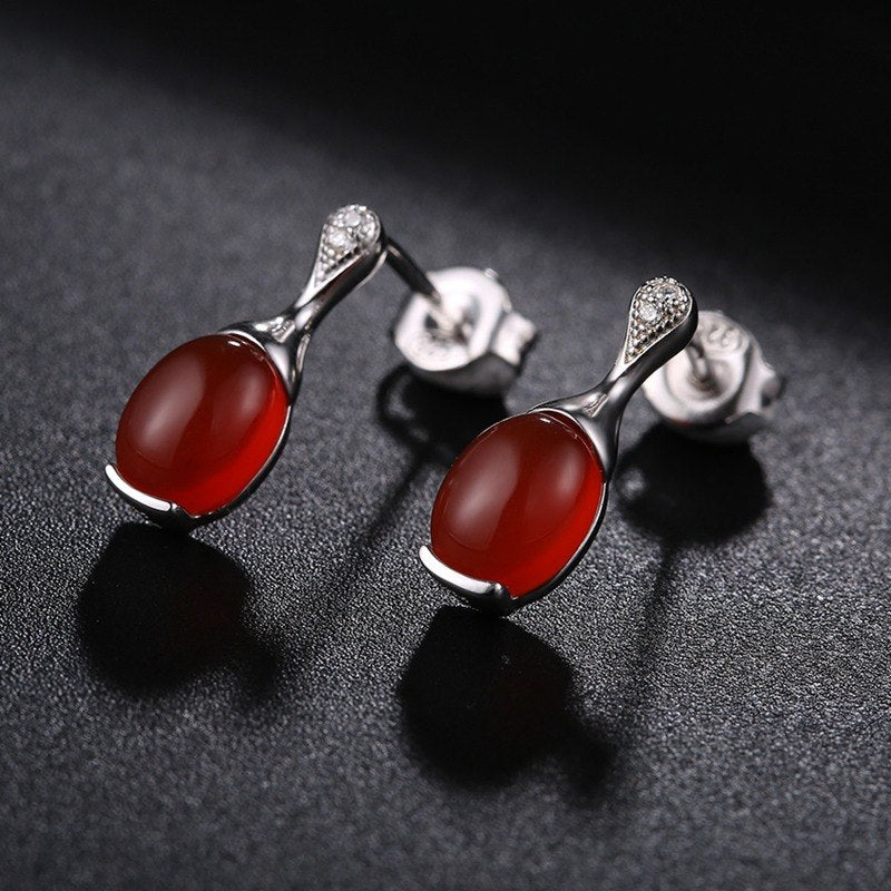 DOUBLE-R Natural Red Agate Gemstone 925 Sterling Silver Dangle Drop Earrings Women Earrings Fine Jewelry Female Gift