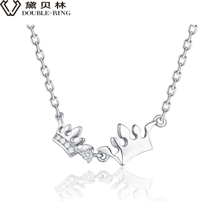 DOUBLE-R Necklaces Pendants Women 0.03ct Diamond Queen Crown Pendant Anniversary 925 Sterling-Silver-Jewelry Customized Gift Box