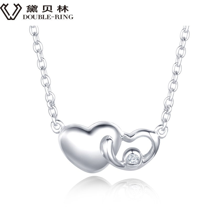 DOUBLE-R Real 0.01ct Diamond Necklaces Women 925 Sterling Silver 18 Chain Heart Pendant Romantic Christmas Gift Brand Jewelry