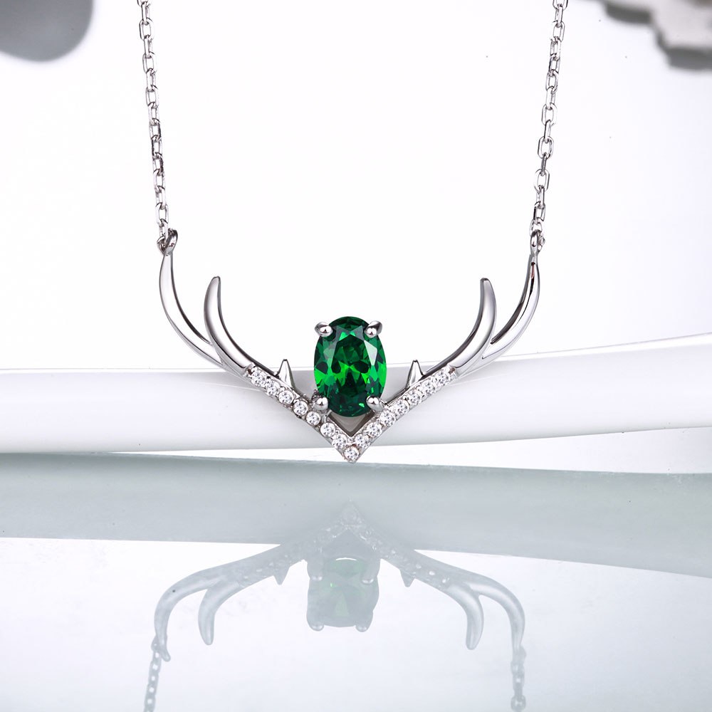 DOUBLE-R Real 925 Sterling Silver Created Sapphire Antlers Necklaces Fine Wedding Jewelry for women