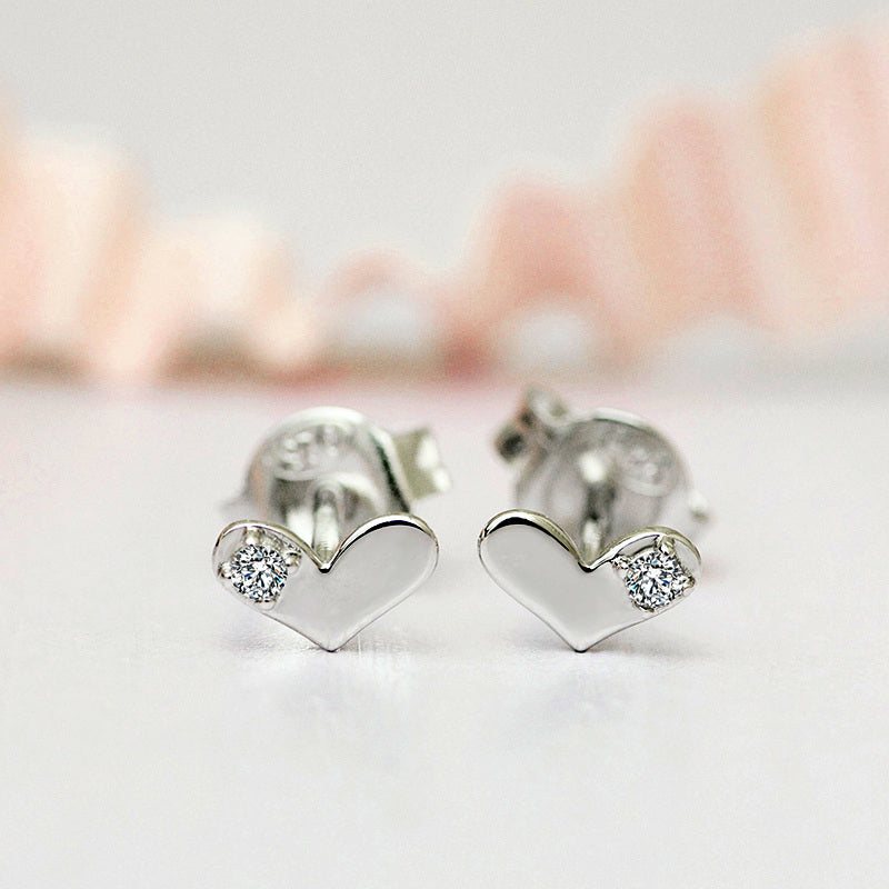 DOUBLE-R Real Diamond Earrings Women 0.03ct SI1 925 Sterling Silver Heart Stud Earrings Classic Wedding Fine Jewelry CAE01830SA