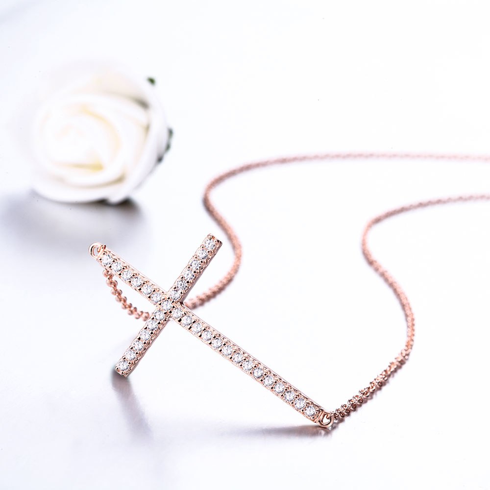 DOUBLE-R Real Soild 925 Sterling Silver Jewelry Created white Topaz Cross Pendants Necklaces Fine Wedding Jewelry for women