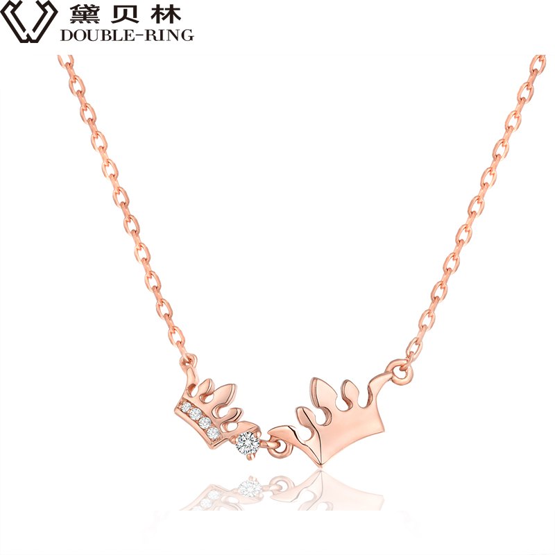 DOUBLE-R Silver Necklace Women 925 Sterling Silver Crown 0.03ct Diamond Necklace Romantic Black Frid Fine Jewelry Customized