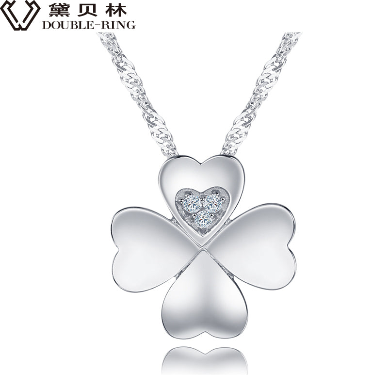 DOUBLE-R Sterling Silver Necklaces Girls 0.02ct Diamond 925 Sterling Silver 18 Pendants Romantic Engagement Body Jewelry Gift