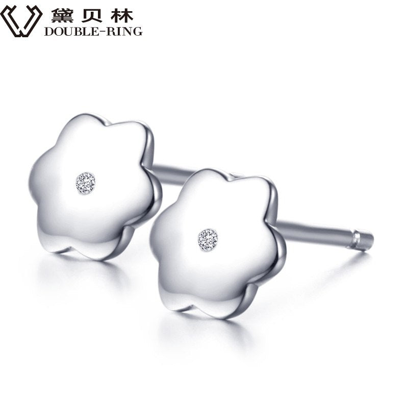 DOUBLE-R Stud Earrings Women Diamond 925 Sterling Silver Flower White Earrings Classic Gift Fine Jewelry Customize CASE04661SA-1