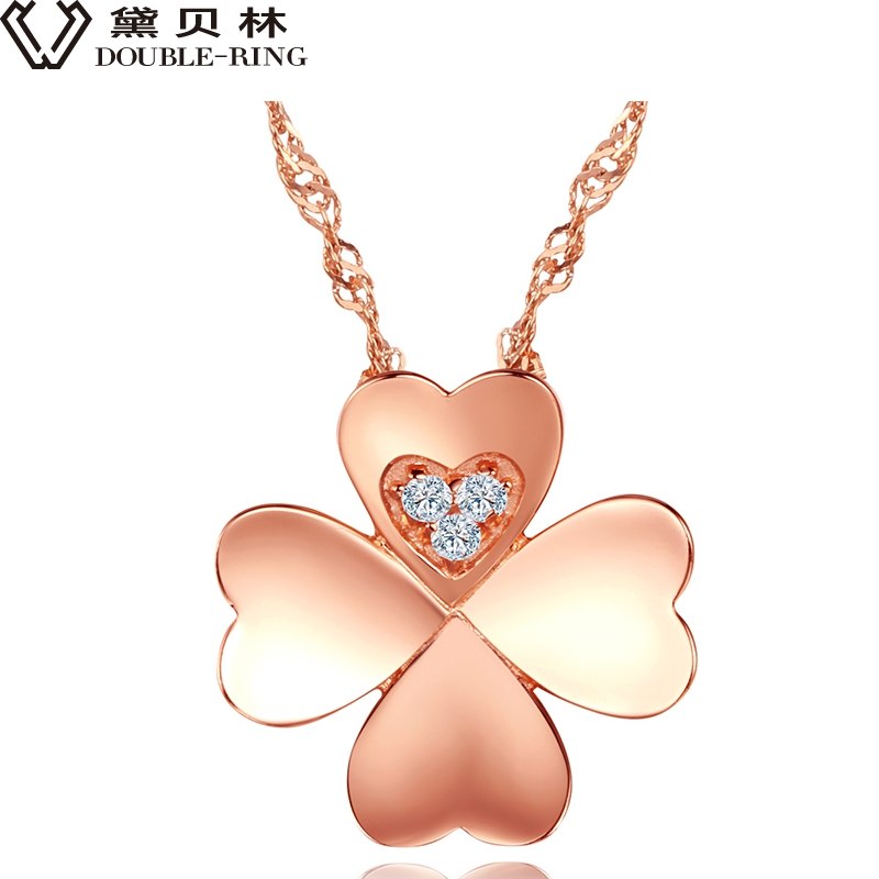 DOUBLE-R Women Necklaces 0.02ct Diamond Clover Pendants Outside 18K Rose Gold Romantic Engagement Silver 925 Jewelry Customized