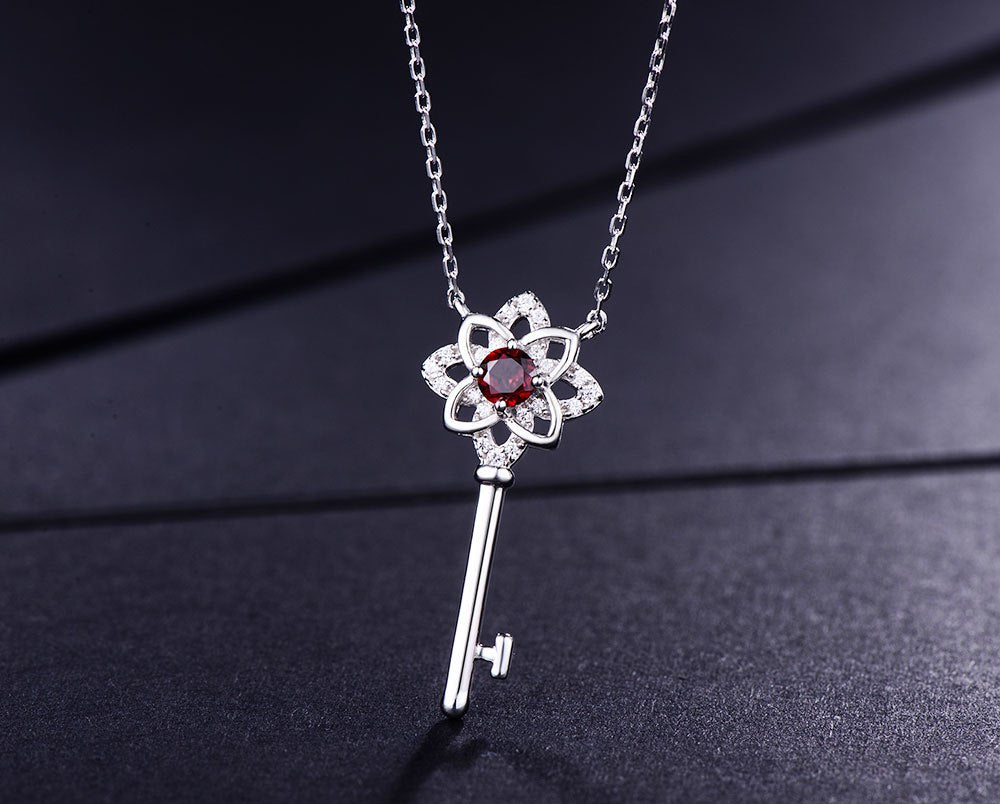 DOUBLE-R sterling-silver-jewelry 0.3ct Key Genuine Red Garnet Necklaces & Pendants 925 Sterling Silver Fine Jewelry for women