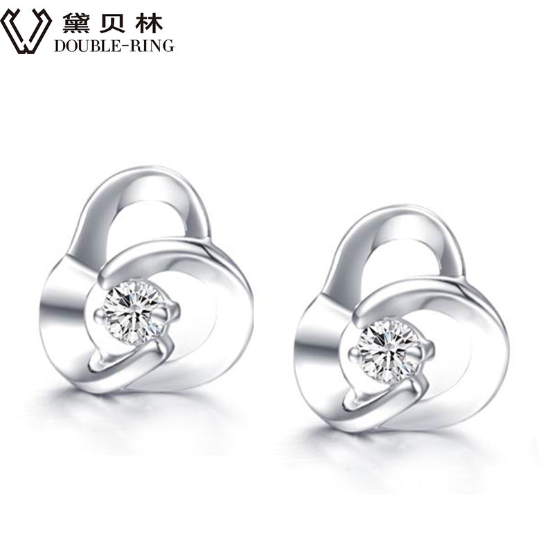 DOUBLE-RING 0.08ct Genuine Diamond Real Pure Solid 18k white gold 18k diamond Earrings For Girls