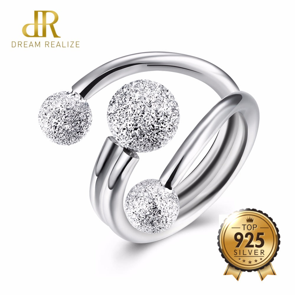 DR 3 Balls Real 925 Sterling Silver Ring Adjustable Size Luxurious 100% Pure S925 Rings For Women Engagement Fine Jewelry Anillo