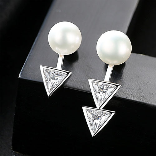 DR 7-7.5mm Natural Pearl Stud Earrings for Women Geometry Asymmetry Style 925 Sterling Silver Earring Women Jewelry