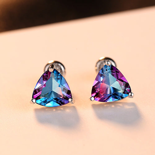 DR AAA+ Colorful-blue Topaz Crystal S925 Stud Earrings for Women 925 Sterling Silver Earring Engagement Jewelry for Female Party