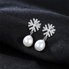 DR Brand 100% 925 Sterling Silver Romantic Snowflake Pearl Stud Earrings for Women Pearls Wedding Jewelry Accessories