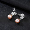 DR Brand 100% 925 Sterling Silver Romantic Snowflake Pearl Stud Earrings for Women Pearls Wedding Jewelry Accessories
