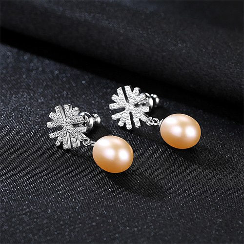 DR Brand 100% 925 Sterling Silver Romantic Snowflake Pearl Stud Earrings for Women Pearls Wedding Jewelry Accessories