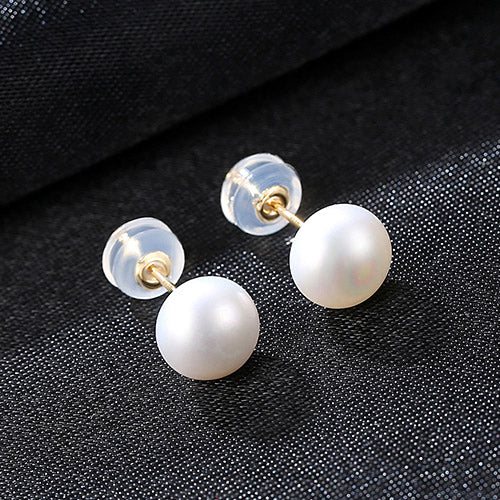 DR Brand 18k Pearl Stud Earrings Pearl & Pure 18k Yellow Gold Earrings Jewelry For Women Wearring Daily-life