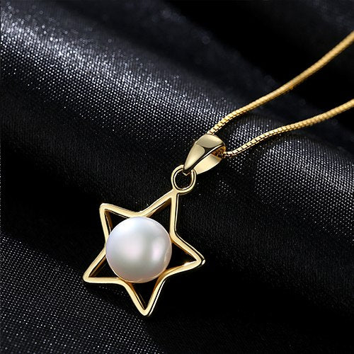 DR Brand Five-pointed Star 925 Sterling Silver Jewelry Natural Pearl Pendant Chain Necklace For Women Christmas Gifts
