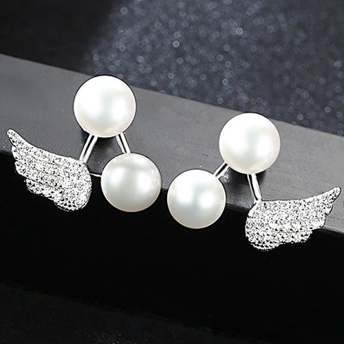 DR Brand Trendy S925 Jewelry Double Natural Pearls Earrings Angle Wing 925 Sterling Silver Pearl Stud Earrings for Women Party
