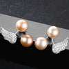 DR Brand Trendy S925 Jewelry Double Natural Pearls Earrings Angle Wing 925 Sterling Silver Pearl Stud Earrings for Women Party
