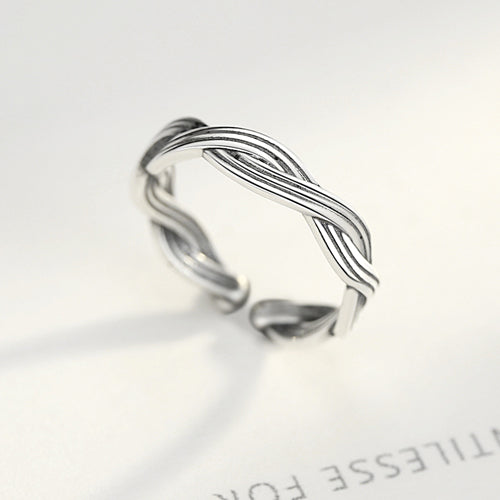 DR Brand Vintage Style Genuine 925 Sterling Silver Cuff Rings for Women Twisted Spiral Stackable Elegant Fine Wedding Jewelry