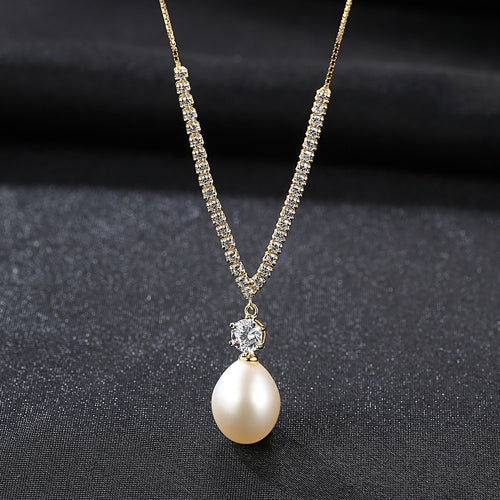 DR Fine Silver 925 Necklace Women Natural Pearl Cute Style Shining Gold Color Chain with Pendant Fine Jewellery