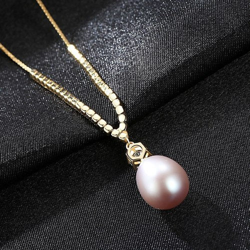 DR Fine Silver 925 Necklace Women Natural Pearl Cute Style Shining Gold Color Chain with Pendant Fine Jewellery