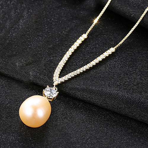 DR Fine Silver 925 Necklace Women Natural Pearl Cute Style Shining Gold Color Chain with Pendant Fine Jewellery