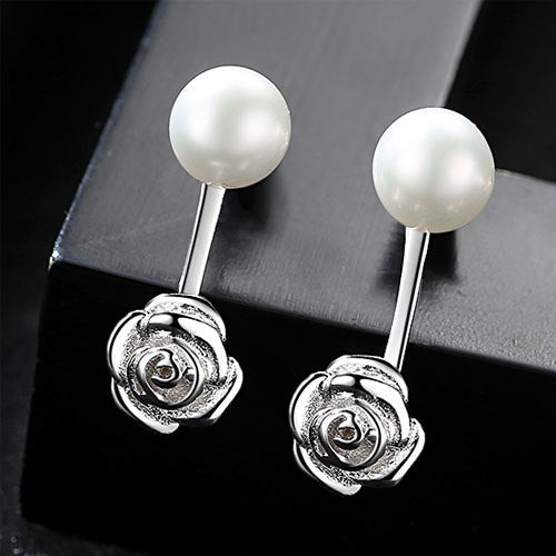 DR Flower Rose Type Women Fine Jewelry Stud Earrings 925 Silver Gr Natural Pearl Boucles d'oreilles for Girls