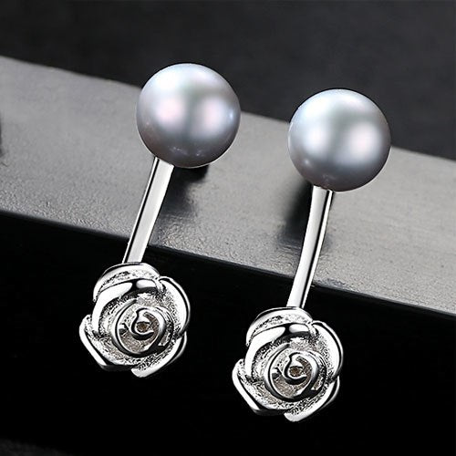 DR Flower Rose Type Women Fine Jewelry Stud Earrings 925 Silver Gr Natural Pearl Boucles d'oreilles for Girls