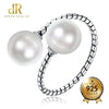 DR Genuine 8MM Pearl S925 Rings for Women 925 Sterling Silver Adjustable Retro Women's Ring Female Wedding Jewelry