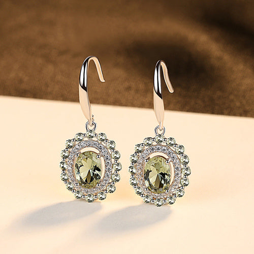 DR Light-green Topaz Shiny Drop Earring With Hoop&Flower Shape 925 Sterling Silver Fine Jewelry For Women Banquet party