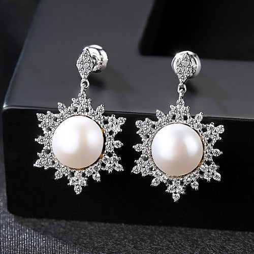 DR New Design 925 Silver Snowflake Shape Drop Earring Mounting Natural Bread Pearl For Women Valentine's D Gift Jewelry