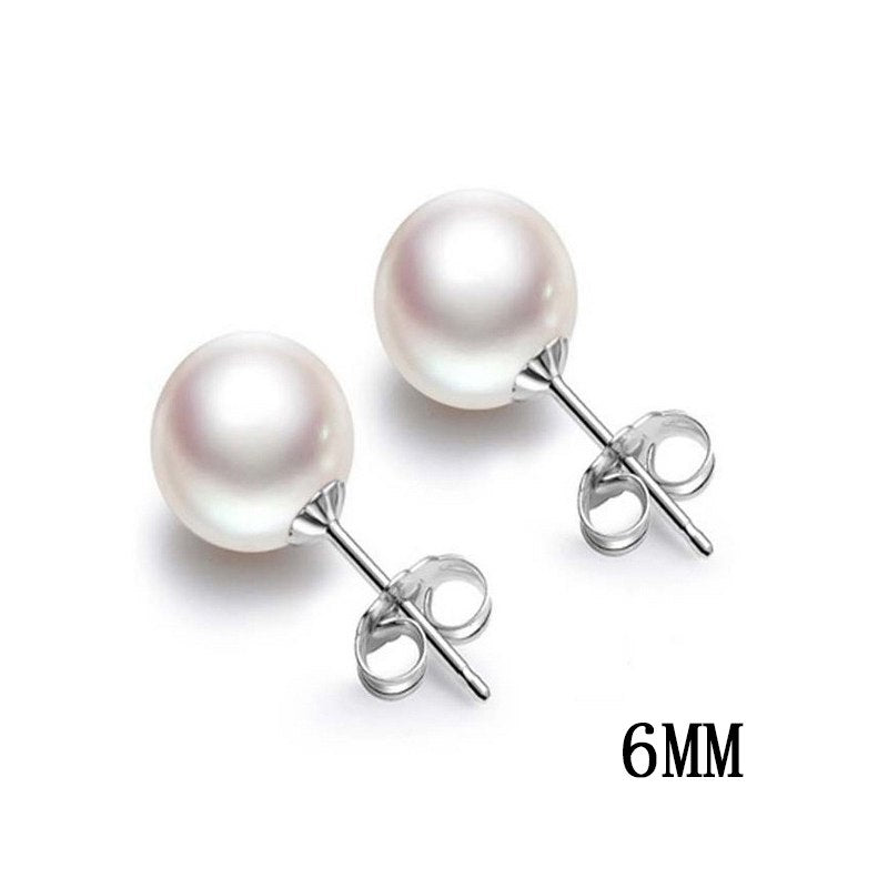 DR Pearl Silver 925 Stud Earrings Fine Jewelry Pink and White Natural Pearls Earrings for Women Size 6mm and 8mm
