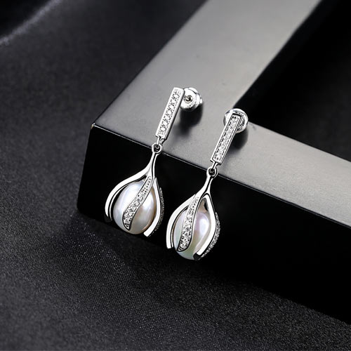 DR Petal Wrapped With White Pearl Earrings About 7mm Natural Pearls 925 Silver Earring High Quality Brand Jewelry For Woman