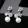 DR Popular Korean Style Natural Pearl Bling CZ Crystal Geometric Shape 925 Sterling Silver Stud Earrings For Women Fine Jewelry